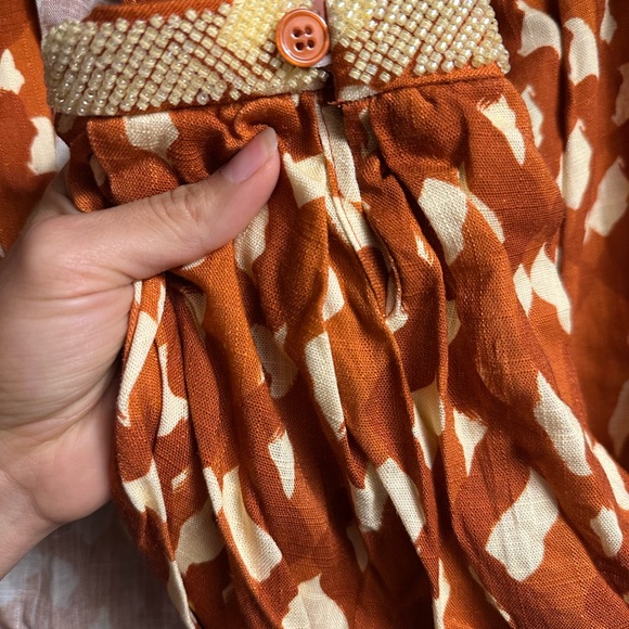 Zara Relaxed Crop Blouse in Brown and Orange with Notched Collar - Picture 10 of 14